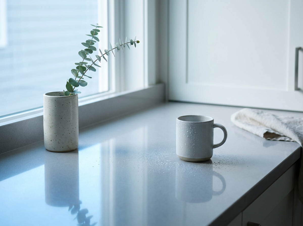 Pristine, gleaming kitchen countertop after a deep clean